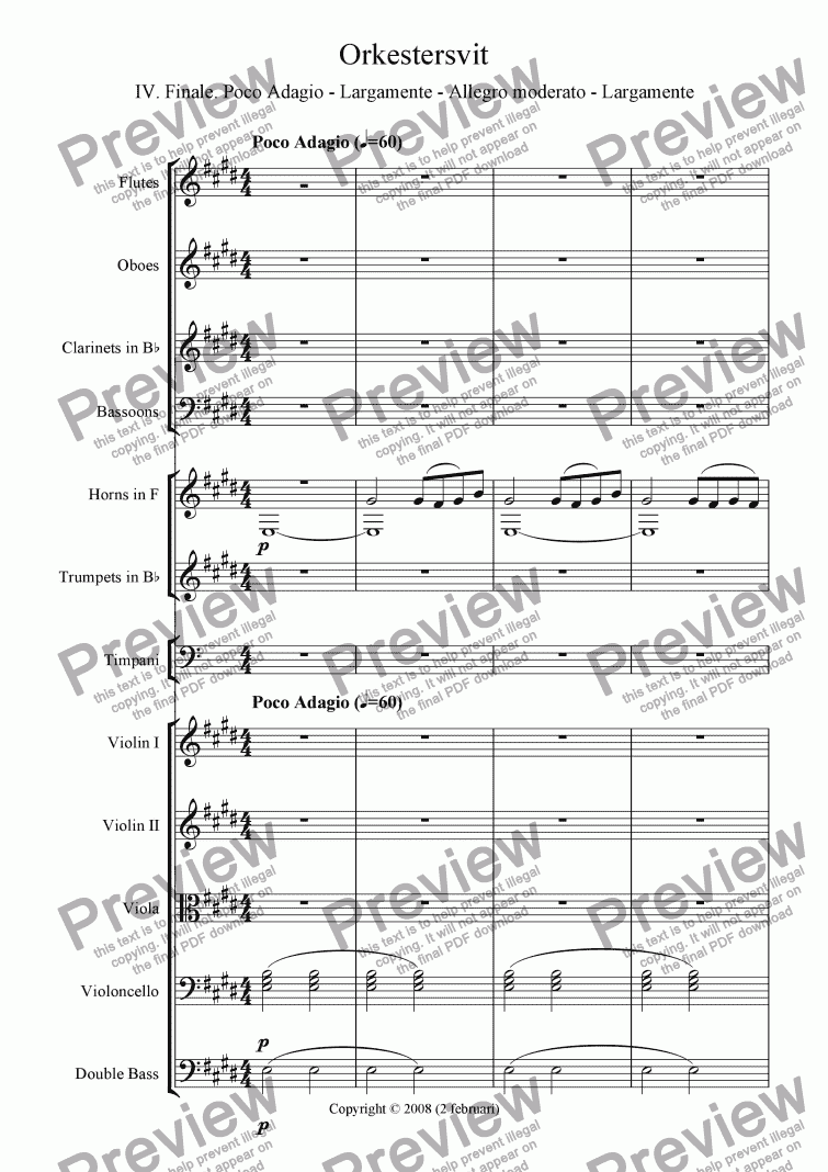 page one of Svit f�r liten orkester - Sats 4 - Adagio - Allegro moderato - Largamente