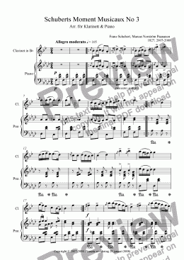 page one of Moment Musicaux No 3 - Arr für klarinett och piano