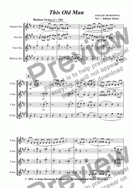 page one of This Old Man   (Saxophone Quartet)