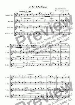page one of A la Matina   (Saxophone Quartet)