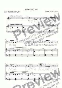 page one of ’Au  bord de l’eau’ for voice and piano Op.8 No.1