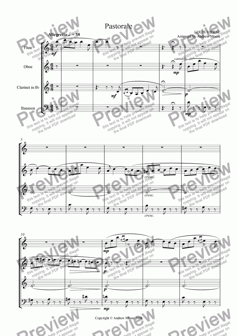 page one of ’Pastorale’ for Wind Quartet