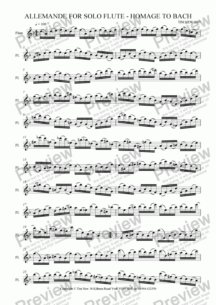 page one of ALLEMANDE FOR SOLO FLUTE - HOMAGE TO BACH