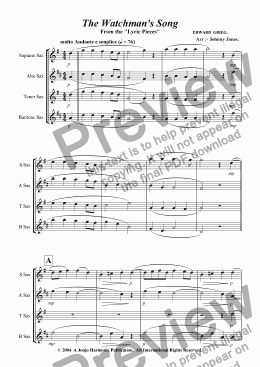 page one of Watchman's Song The   (Saxophone Quartet)