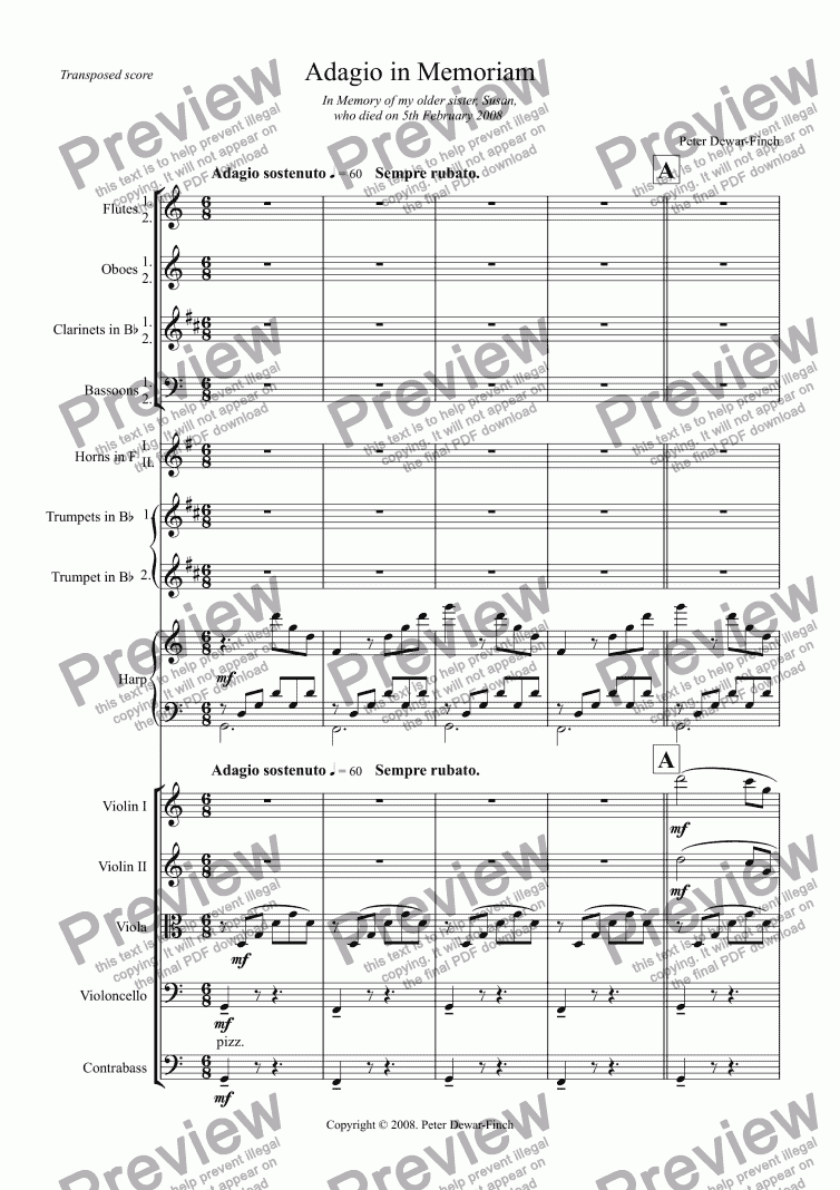 page one of Adagio in Memoriam for Chamber Orchestra