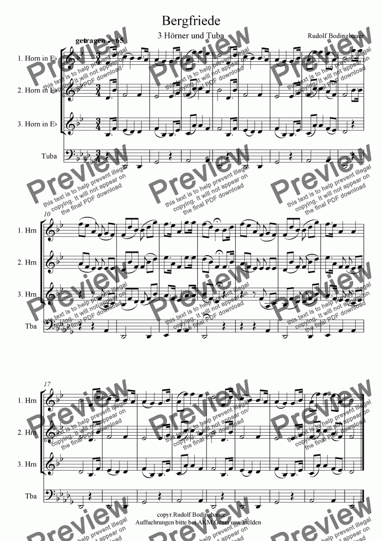 page one of Bergfriede ( 3 H�rner-Tuba)