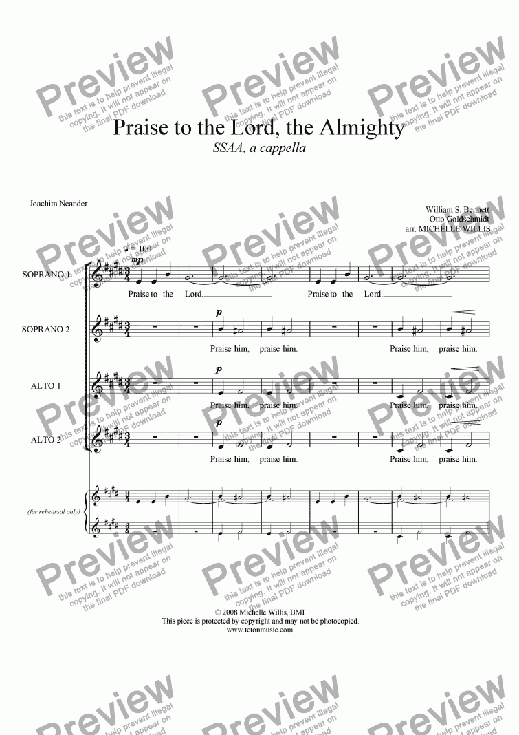 page one of Praise to the Lord, the Almighty