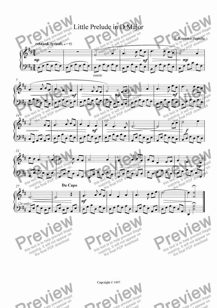 page one of Little Prelude in D Major