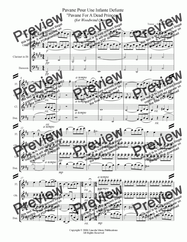 page one of Ravel - Pavane For a Dead Princess (Woodwind Quartet)