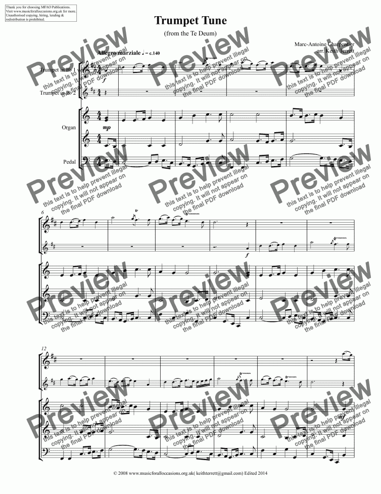 page one of Prelude from the Te Deum for two Trumpets & Organ(Semi-Pro-version)