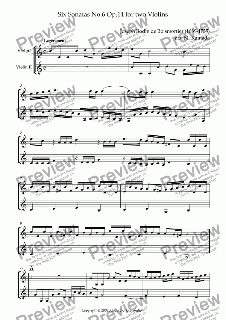 page one of Sonata (Duet) for Two Violins Op.14-6