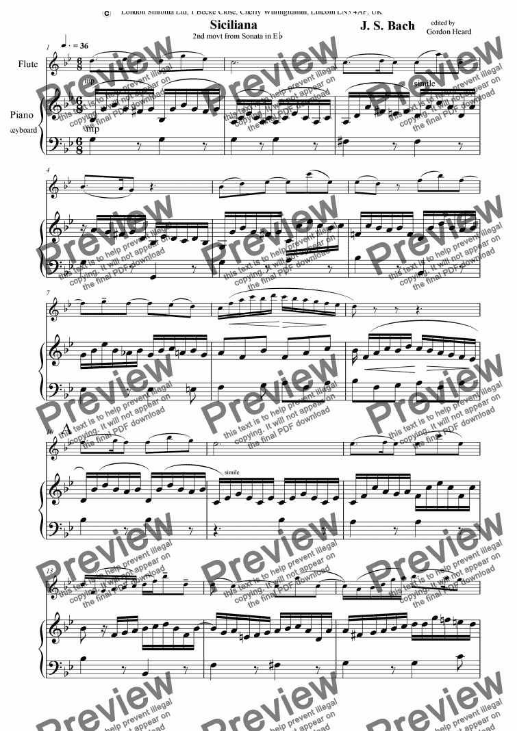 page one of J.S. Bach Siciliana
