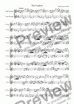 page one of The Cuckoo, Variations on a Somerset Folksong for Treble and Tenor recorders