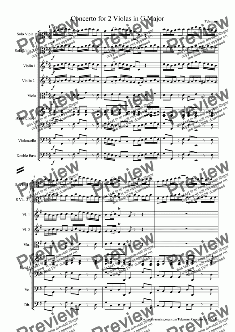 page one of Telemann Concerto for 2 Violas and String Orchestra