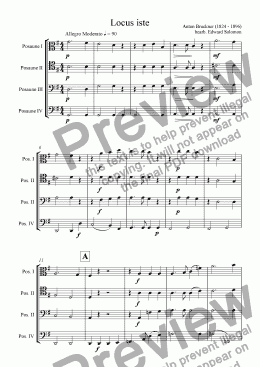 page one of Locus Iste for trombone quartet