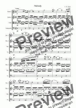 page one of Gluck Melody from  Orpheus and Euridice for String Quartet