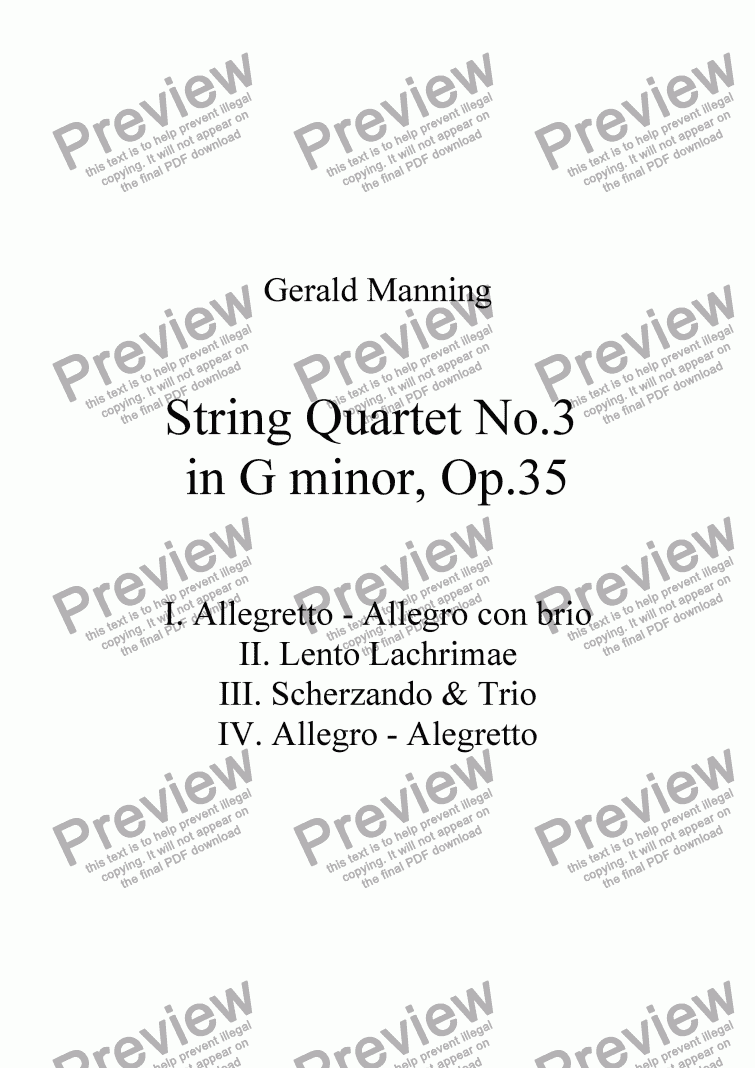 page one of MANNING, G - String Quartet No.3 in G minor, Op.35