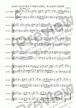 page one of EASY JAZZ DUET FOR SAXES - WALKIN’ HOME