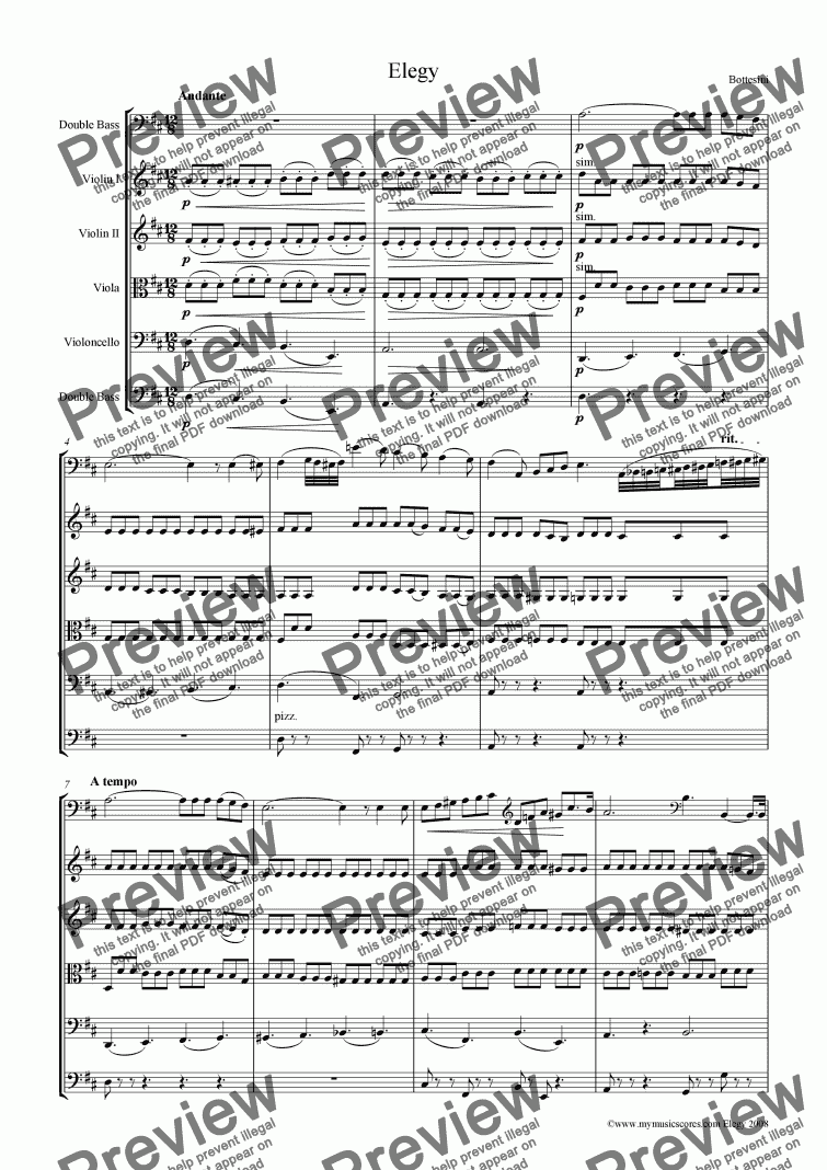 page one of Bottesini Elegy No.1 in D Major for Double Bass and String Orchestra