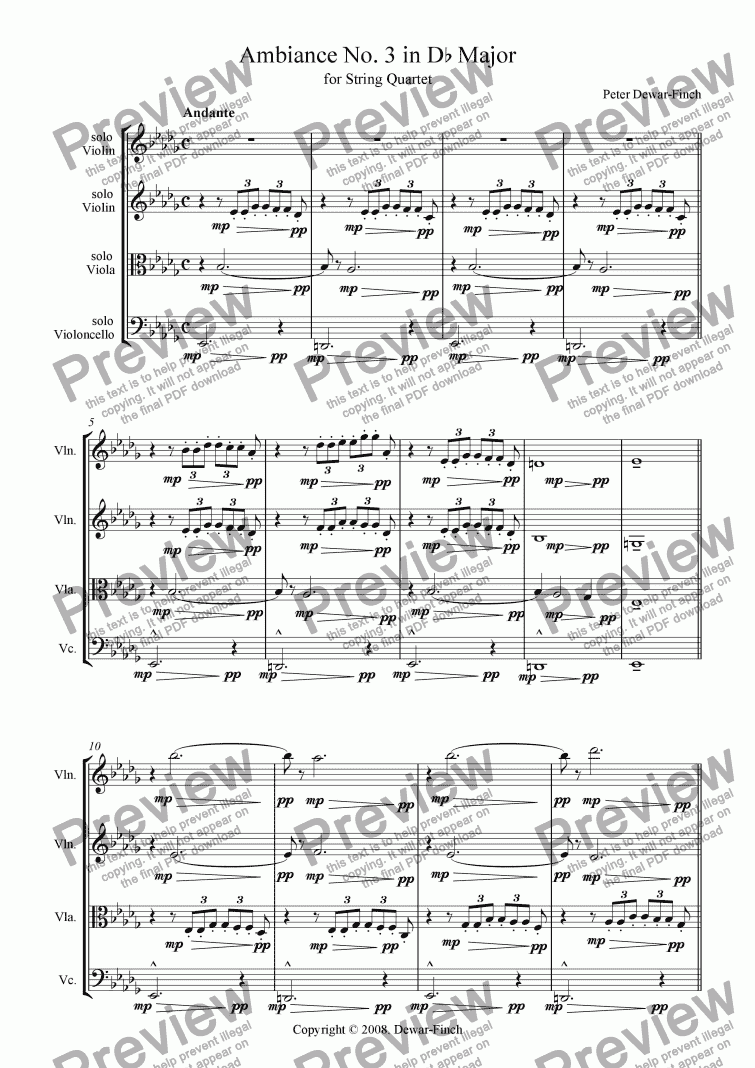 page one of Ambiance No. 3 in D flat Major for String Quartet