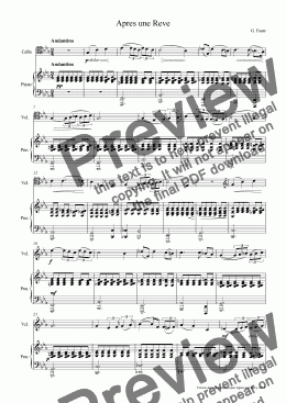 page one of Faure Apres une Reve for Cello and Piano