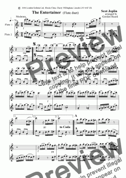 page one of Scot Joplin "The Entertainer"  (flute duet)