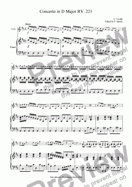 page one of Concerto in D Major  RV 221 - Violin & Piano