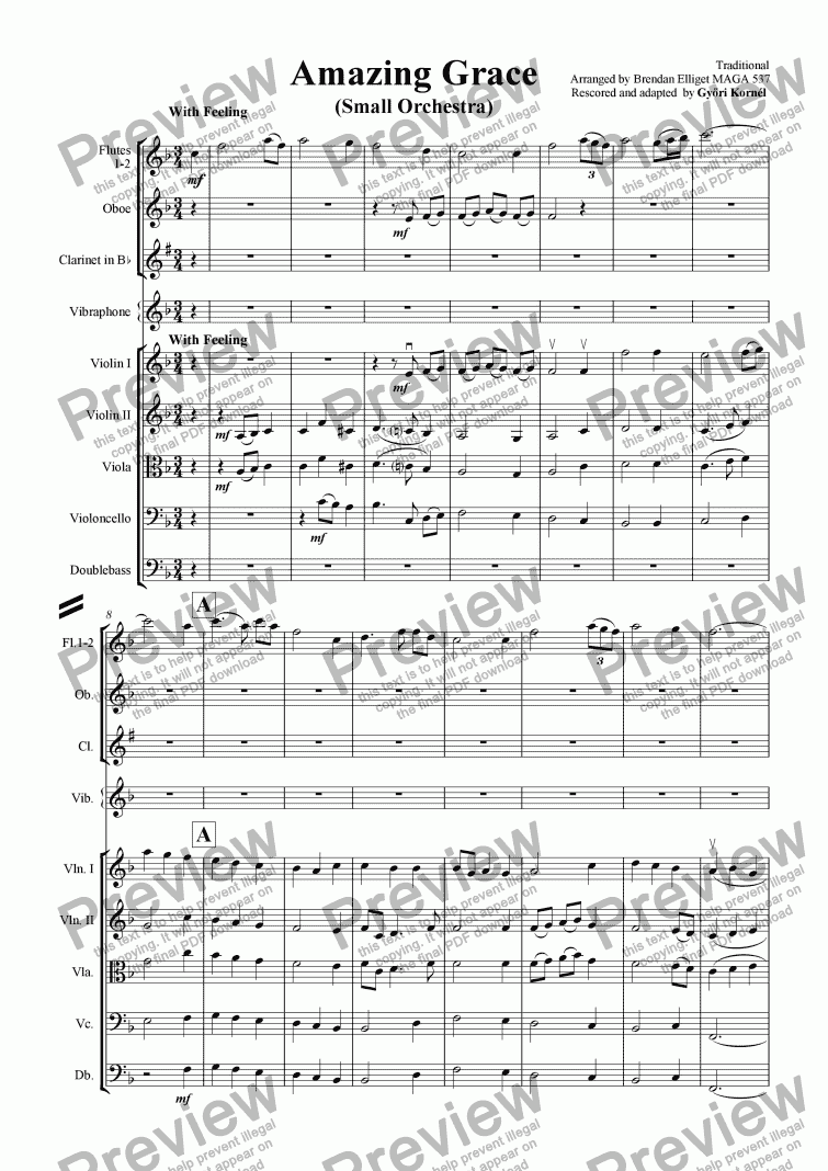 page one of Amazing Grace -  Small Orchestra