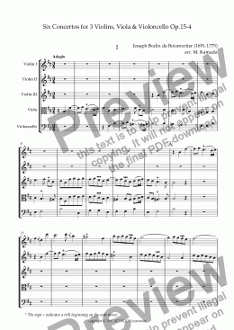 page one of Six Concertos No.4 for three Violins, Viola & Violoncello Op.15-4