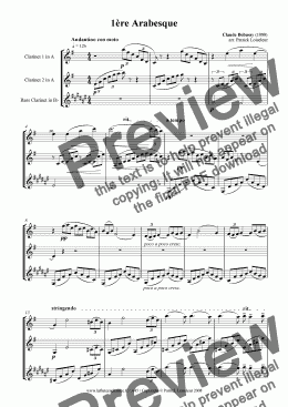 page one of Debussy: Arabesque no 1 for clarinet trio