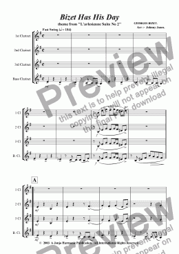 page one of Bizet Has His Day   (Clarinet Quartet)