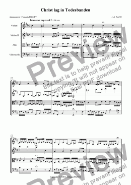 page one of J.-S. BACH: "Christ lag in Todesbanden", Chorale Prelude for Organ arranged for String Quartet by François PIGUET