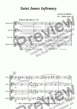 page one of St James Infirmary   (Saxophone Quartet)