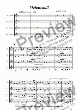 page one of Meloncauli   (Clarinet Quartet)