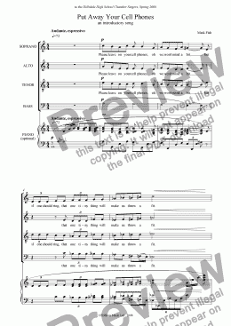 page one of Cell Phone Song (SATB)