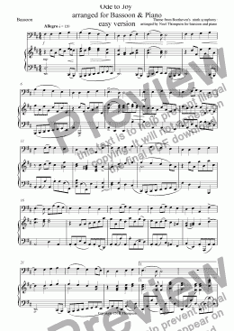 page one of Ode to Joy easy bassoon version