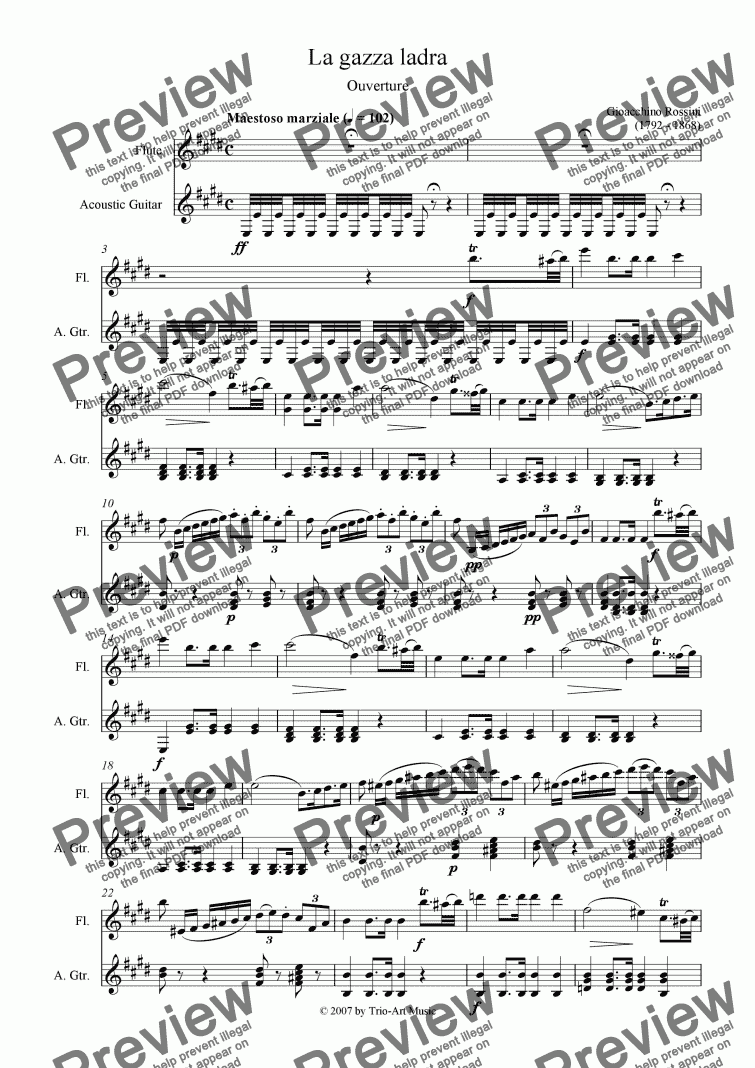 page one of La gazza ladra - Ouverture For Flute and Guitar