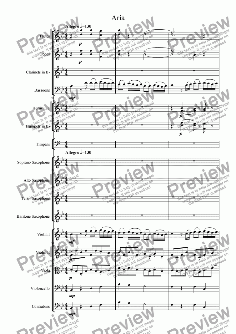 page one of Saxophone Opera, Scene 2 : Aria 1