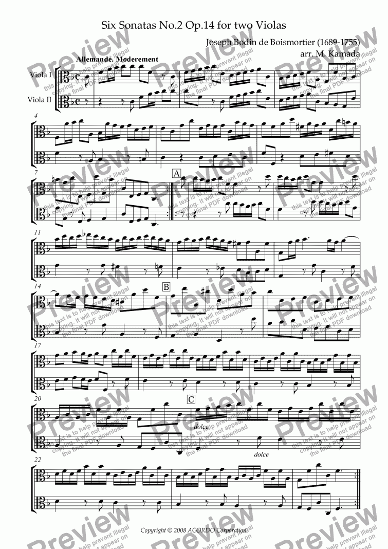 page one of Sonata (Duet) for Two Violas Op.14-2