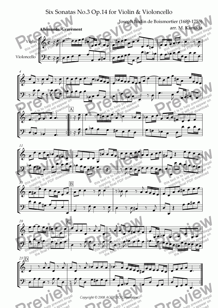 page one of Sonata (Duet) for Violin & Violoncello Op.14-3