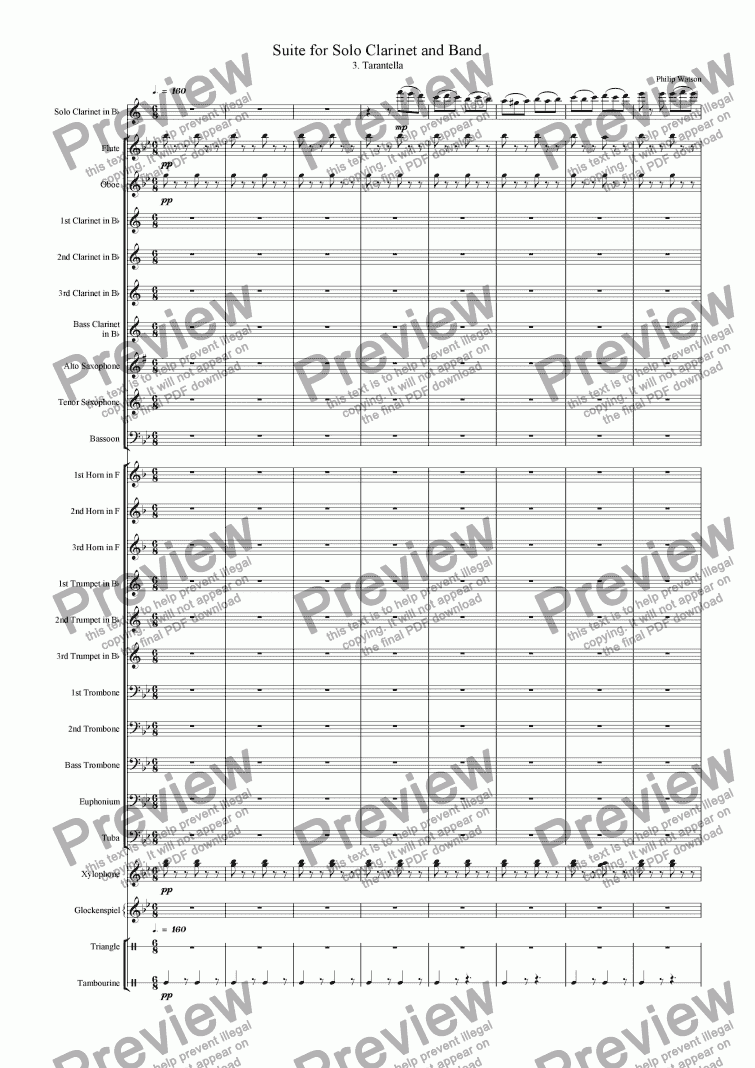 page one of Tarantella - From Suite for Clarinet and Band