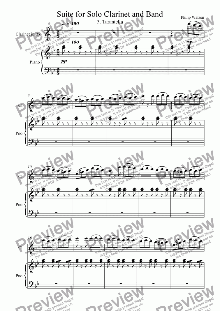 page one of Tarantella - From Suite for Clarinet and Band (piano accom)
