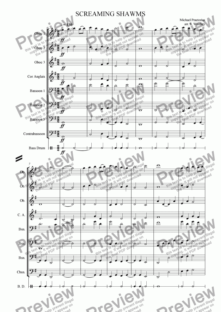 page one of Screaming Shawms for Double Reed Ensemble