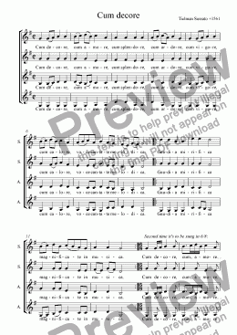 page one of Cum decore, of Tielman Sussato,a renaissance dance tune, choir SSAA