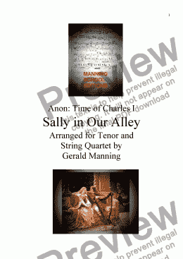 page one of English Song: Anonymous - Sally in Our Alley - arr. for Tenor & String Quartet by Gerald Manning