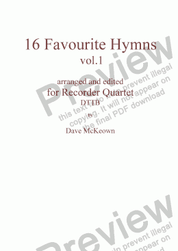 page one of  16 Favourite Hymns Vol.1 for Recorder Quartet
