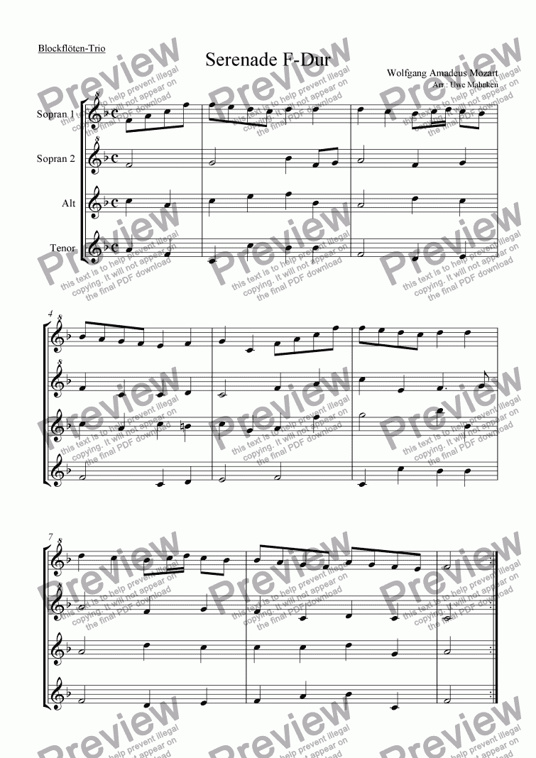 page one of Serenade F-Dur