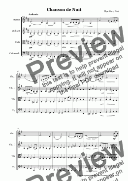 page one of Elgar Chanson de Nuit Op.15 No.1 for String Quartet