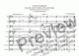 page one of Concerto Espagnole for guitar and two flutes, oboe and strings, Op. 20 - II. Adagio teneramente