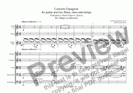 page one of Concerto Espagnole for guitar and two flutes, oboe and strings, Op. 20 - III. Allegro cavalleresco